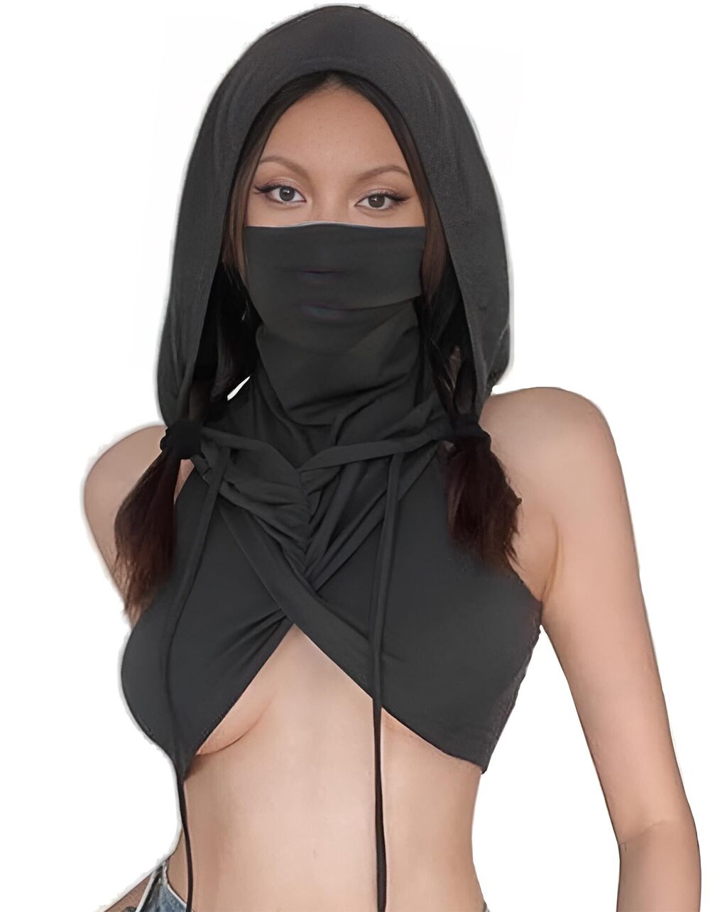 1003 Hooded High-Neck Crop Top Sexy Sleeveless Streetwear Festival Rave